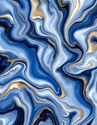 The primary subject of the image is a blue and gold swirling pattern, which appears to be a digital art or illustration. The setting is a blue and gold background, and the visual style is a combination of digital art and illustration. The dominant colors in the image are blue and gold, creating a vibrant and lively atmosphere.