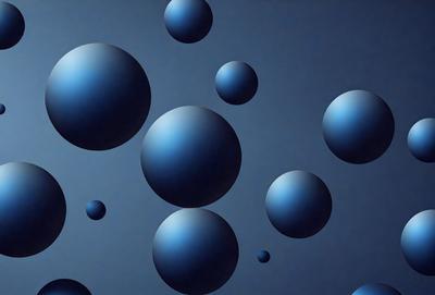 The primary subject of the image is a collection of blue spheres, which are floating in a dark blue background. The setting appears to be a space or an abstract environment, as the spheres are floating in the air. The visual style of the image is digital art, as the spheres are depicted in a stylized manner. The dominant colors in the image are blue and dark blue, creating a calm and serene atmosphere.