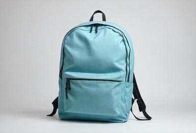 The primary subject of the image is a blue backpack. The setting is a white background, which provides a clean and minimalistic look. The visual style is a photo, capturing the details of the backpack. The colors and mood of the image are predominantly blue, giving it a calm and serene atmosphere.