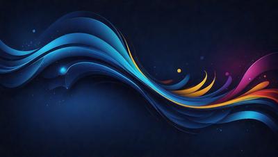 The primary subject of the image is a blue and yellow wave, which is the main focus of the scene. The wave is depicted in a digital art style, giving it a modern and vibrant appearance. The setting is a dark blue background, which contrasts with the bright colors of the wave. The overall atmosphere of the image is energetic and dynamic, as the wave appears to be in motion.