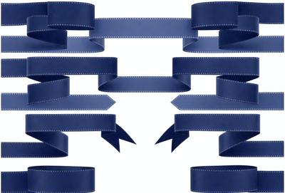 The primary subject of the image is a blue ribbon. The ribbon is woven and appears to be made of leather. The ribbon is displayed in a pattern, with multiple sections of the ribbon arranged in a visually appealing manner. The setting is a white background, which provides a clean and uncluttered environment for the ribbon to be showcased. The visual style of the image is a close-up of the ribbon, highlighting its texture and craftsmanship. The colors and mood