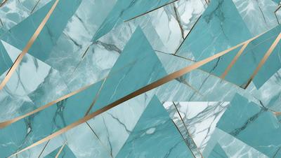 The primary subject of the image is a blue marble tile with a gold border. The setting is a bathroom, and the visual style is a combination of a photo and digital art. The dominant colors are blue and gold, creating a luxurious and elegant atmosphere.