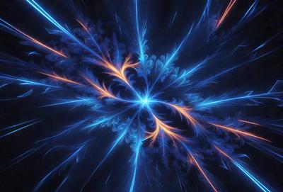 The primary subject of the image is a blue and orange swirling pattern, which appears to be a digital art or illustration. The setting is a dark background, and the visual style is a combination of digital art and illustration. The dominant colors in the image are blue and orange, creating a vibrant and energetic atmosphere.