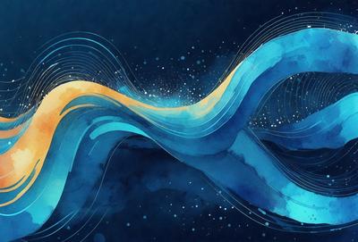 The primary subject of the image is a blue and yellow water-like pattern, which appears to be a digital art or illustration. The setting is a dark blue background, creating a contrasting effect with the vibrant colors of the water pattern. The visual style suggests a modern and creative approach to art, possibly inspired by the ocean or natural elements. The overall atmosphere is one of depth and intrigue, as the viewer is drawn into the captivating design.
