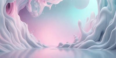 The primary subject of the image is a large, pink and white, swirling mass of liquid, possibly a frothy drink or a creamy substance. The setting is a pink and blue background, which adds a vibrant and lively atmosphere to the scene. The visual style of the image is digital art, as it appears to be a computer-generated or digitally manipulated creation. The dominant colors in the image are pink and white, which create a sense of warmth and playfulness.