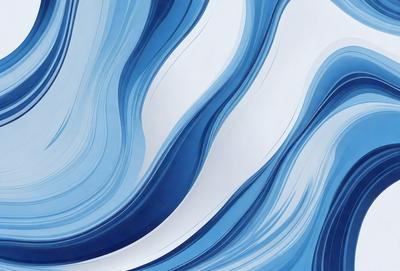 The primary subject of the image is a blue and white swirl pattern. The setting is a white wall, and the visual style appears to be a digital art or illustration. The dominant colors are blue and white, creating a calming and soothing atmosphere.