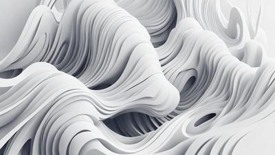 The primary subject of the image is a large, white, and curved sculpture made of paper. The sculpture is displayed in a setting with a white background, giving it a clean and minimalist appearance. The visual style of the image is a combination of digital art and illustration, as the paper sculpture is skillfully crafted and presented. The colors and mood of the image are predominantly white, giving it a calm and serene atmosphere.