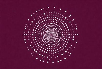 The primary subject of the image is a large, round, white circle with a pattern of white dots. The circle is the main object, and it is set against a purple background. The visual style of the image is a combination of digital art and illustration, creating a unique and eye-catching design. The dominant colors in the image are white and purple, giving it a clean and elegant appearance.