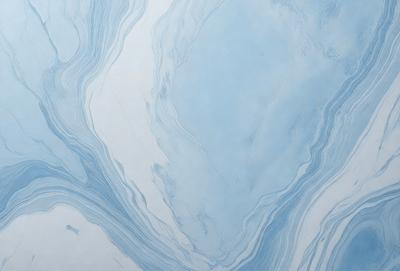 The primary subject of the image is a blue and white swirling pattern, which appears to be a painting or a digital artwork. The setting is a white background, which provides a clean and minimalist appearance. The visual style is a combination of painting and digital art, creating a unique and eye-catching design. The colors and mood of the image are predominantly blue and white, giving it a calm and soothing atmosphere.