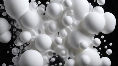 The primary subject of the image is a close-up of a white substance, possibly a foamy or frothy material, with a black background. The setting appears to be a dark, moody environment. The visual style of the image is a close-up of the white substance, which could be interpreted as a photo, digital art, or illustration. The colors and mood of the image are predominantly dark and mysterious, with the white substance standing out against the black background.