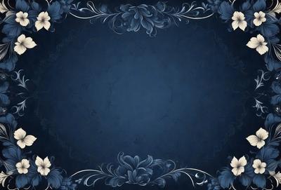 The primary subject of the image is a blue background with a floral design. The setting is a decorative frame, and the visual style is a combination of digital art and illustration. The dominant colors are blue and white, creating a calm and serene atmosphere.