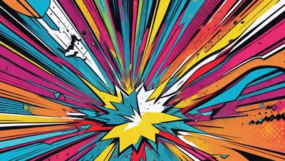 The primary subject of the image is a colorful explosion, which is the main focus of the image. The setting is a colorful background, likely a painting or digital artwork. The visual style is a combination of photo and digital art, creating a vibrant and dynamic scene. The colors and mood are lively and energetic, with a wide range of colors and a sense of movement and energy.