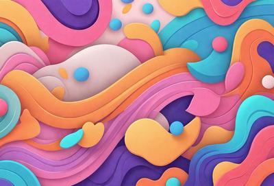 The primary subject of the image is a colorful, abstract artwork featuring a mix of pink, yellow, and blue colors. The setting is a purple background, which contrasts with the vibrant colors of the artwork. The visual style appears to be a combination of digital art and illustration, creating a unique and eye-catching design. The overall atmosphere of the image is lively and energetic, with the artwork's vivid colors and intricate patterns capturing the viewer's attention.