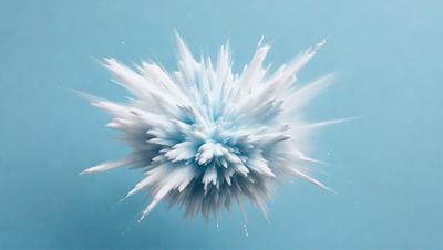 The primary subject of the image is a white, blue, and gray artistic piece, possibly a painting or a digital artwork. The setting is a blue background, which complements the colors of the artwork. The visual style appears to be a combination of photo and digital art, creating a unique and intriguing piece. The colors and mood of the artwork are predominantly white, blue, and gray, giving it a calm and serene atmosphere.