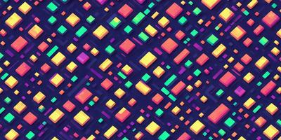 The primary subject of the image is a colorful, geometric pattern featuring a mix of yellow, green, and purple squares. The setting is a blue background, which contrasts with the vibrant colors of the pattern. The visual style is a digital art or illustration, showcasing a creative and artistic approach to design. The dominant colors and overall atmosphere of the image are lively, energetic, and visually appealing.