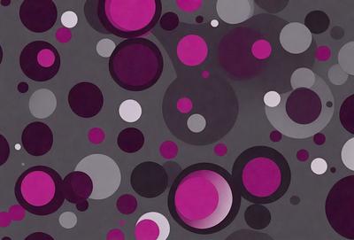 The primary subject of the image is a pattern of circles, with some of them being pink and purple. The setting is a gray background, which contrasts with the vibrant colors of the circles. The visual style appears to be a combination of digital art and illustration, creating a unique and eye-catching design. The dominant colors are pink and purple, giving the pattern a lively and cheerful atmosphere.