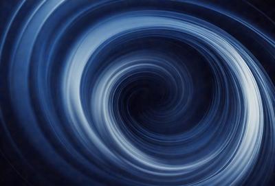 The primary subject of the image is a blue spiral, which appears to be a swirl or a vortex. The setting is a dark background, which contrasts with the blue spiral. The visual style of the image is a close-up of the spiral, showcasing its intricate details. The colors and mood of the image are predominantly blue, creating a sense of depth and mystery.