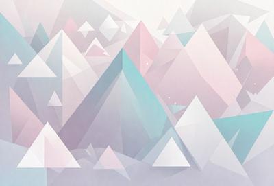 The primary subject of the image is a mountainous landscape, featuring a large mountain with a triangular shape. The setting is a colorful, geometric mountain range with a mix of blue, pink, and white colors. The visual style is a combination of digital art and illustration, creating a vibrant and artistic representation of the mountain range. The overall atmosphere is lively and dynamic, with the mountain range serving as the main focus of the image.