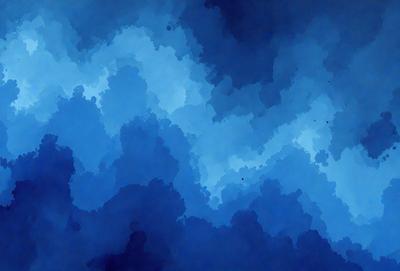 The primary subject of the image is a blue cloudy sky with a few birds flying through it. The setting is a cloudy day, and the visual style is a digital art or illustration. The dominant colors are blue and white, creating a calm and serene atmosphere.