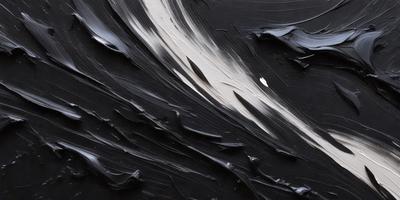 The primary subject of the image is a painting of a wave. The setting is a black background, and the visual style appears to be a digital art or illustration. The dominant colors in the painting are black and white, creating a dramatic and moody atmosphere.