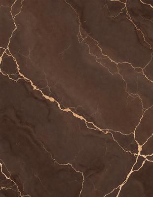 The image features a brown marble surface with a pattern of yellow streaks. The marble appears to be cracked and has a rough texture. The setting is a room with a brown color scheme, which complements the marble surface. The visual style is a close-up of the marble, showcasing its unique pattern and texture. The colors and mood of the image are warm and earthy, with the yellow streaks adding a touch of vibrancy to the brown marble.