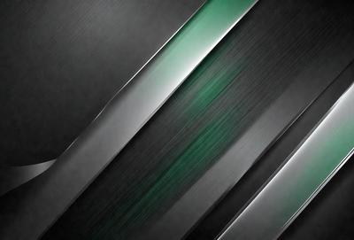 The primary subject of the image is a green and silver striped pattern. The setting is a black background, which contrasts with the striped pattern. The visual style is a combination of photo and digital art, creating a unique and eye-catching design. The colors and mood of the image are predominantly green and silver, giving it a modern and sleek appearance.