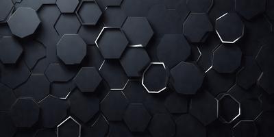 The primary subject of the image is a black and white pattern of hexagons. The setting is a black background, and the visual style appears to be a digital art or illustration. The dominant colors are black and white, creating a clean and minimalist atmosphere.