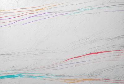 The primary subject of the image is a white wall with a variety of colored lines drawn on it. The setting is a room with a white background, and the visual style appears to be a combination of digital art and illustration. The colors and mood of the image are vibrant and lively, with the colored lines creating a dynamic and engaging pattern.