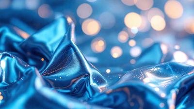 The primary subject of the image is a blue cloth with a pattern of yellow stars. The setting is a dark background, which contrasts with the bright blue cloth. The visual style is a close-up of the blue cloth, showcasing its texture and pattern. The colors and mood of the image are predominantly blue and yellow, creating a warm and vibrant atmosphere.