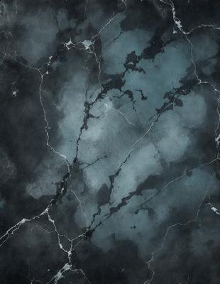 The primary subject of the image is a close-up of a marble surface with a blue tint. The setting is a dark room, and the visual style appears to be a combination of a photo and a drawing. The colors and mood of the image are predominantly dark and moody, with the blue tint adding a touch of elegance and sophistication.