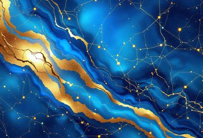 The primary subject of the image is a blue and gold swirl pattern, which appears to be a digital art or illustration. The setting is a blue background with gold accents, creating a visually appealing and vibrant atmosphere. The visual style is a combination of digital art and illustration, giving the image a unique and artistic appearance. The colors and mood convey a sense of energy and movement, with the blue and gold colors creating a sense of depth and dimension.