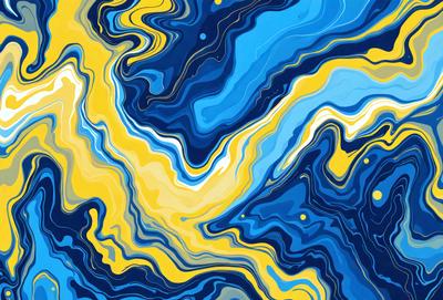 The primary subject of the image is a blue and yellow swirling pattern, which appears to be a digital art or illustration. The setting is a blue and yellow background, creating a vibrant and lively atmosphere. The visual style is a mix of digital art and illustration, with a focus on the swirling pattern. The colors and mood of the image are energetic and dynamic, with the blue and yellow colors evoking a sense of movement and liveliness.