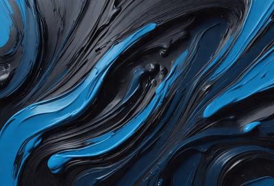 The primary subject of the image is a blue and black swirl pattern, which appears to be a painting or a digital artwork. The setting is a black background, and the visual style is a mix of digital art and painting. The dominant colors in the image are blue and black, creating a striking and visually appealing pattern. The overall atmosphere of the image is dynamic and captivating.