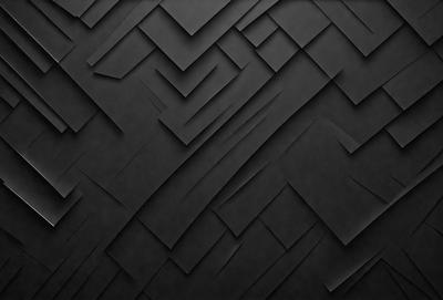 The primary subject of the image is a black and white patterned floor. The setting is a room with a black background, which emphasizes the patterned floor. The visual style is a combination of a photo and a digital art, illustration, or drawing. The colors and mood of the image are predominantly black and white, creating a bold and striking appearance.