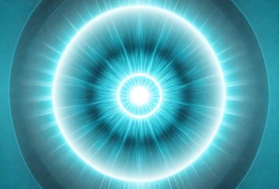 The primary subject of the image is a bright blue circle with a white center. The circle appears to be a light source, possibly a light bulb or a sun. The setting is a dark background, which contrasts with the bright blue circle and the white center. The visual style of the image is a combination of a photo and digital art, as it captures the vibrant colors and the unique light source. The overall atmosphere of the image is energetic and lively, with the bright blue circle and white center drawing the vie