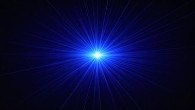 The primary subject of the image is a bright blue light, which appears to be a light source or a star. The light is surrounded by a dark background, creating a striking contrast. The visual style of the image is a digital art or illustration, as it captures the vibrant colors and the unique light pattern. The colors and mood of the image are predominantly blue, with a sense of depth and intensity.
