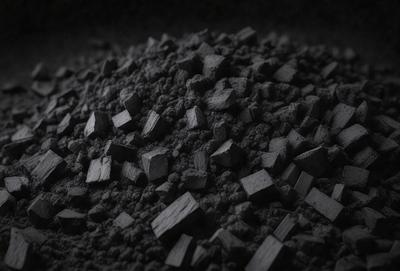The primary subject of the image is a pile of wood chips. The setting is a dark room, and the visual style appears to be a black and white photo. The dominant colors are black and white, and the overall atmosphere is somewhat moody.
