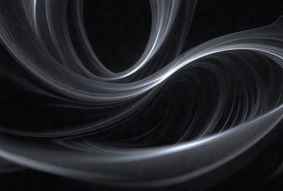 The primary subject of the image is a swirling, curling, and twisting pattern of light, which appears to be a digital art or illustration. The setting is a dark background, which contrasts with the light pattern. The visual style is modern and artistic, with the light pattern creating a dynamic and captivating scene. The colors and mood of the image are predominantly dark, with the light pattern being the main source of visual interest and contrast.