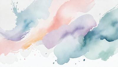 The primary subject of the image is a watercolor painting featuring a colorful, abstract design. The setting is a white background, which provides a clean and uncluttered appearance. The visual style is a combination of watercolor and digital art, creating a unique and artistic representation. The dominant colors in the painting are a mix of purple, pink, and blue, which contribute to a calming and serene atmosphere.