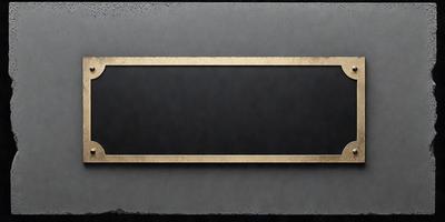 The primary subject of the image is a black and gold frame. The setting is a gray background, and the visual style appears to be a photo. The colors and mood of the image are dark and moody, with the black frame contrasting against the gray background.