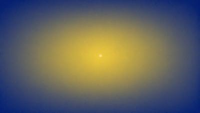 The primary subject of the image is a bright yellow circle, which appears to be a light source or a celestial object. The setting is a dark blue background, which contrasts with the bright yellow circle. The visual style of the image is a combination of photo and digital art, creating a unique and eye-catching composition. The colors and mood of the image are predominantly dark and moody, with the bright yellow circle serving as a focal point and a source of contrast against the dark blue background.