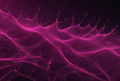 The primary subject of the image is a purple, pink, and white pattern, which appears to be a digital art or illustration. The setting is a dark background, which contrasts with the vibrant colors of the pattern. The visual style suggests that the image is a creative and artistic representation of a concept or idea. The dominant colors and overall atmosphere of the image are energetic, lively, and visually appealing.