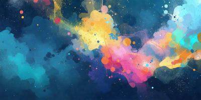 The primary subject of the image is a colorful, abstract painting featuring a mix of blue, yellow, and orange colors. The setting is a blue background, which contrasts with the vibrant colors of the painting. The visual style is a combination of digital art and illustration, creating a unique and eye-catching piece of art. The dominant colors and overall atmosphere of the painting are energetic, lively, and full of life, making it an engaging and captivating piece of art.