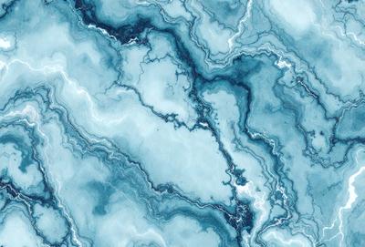 The primary subject of the image is a blue and white marble-like pattern. The setting is a blue and white marble-like surface, which could be a wall or a countertop. The visual style is a close-up of the marble-like pattern, showcasing its intricate details. The colors and mood of the image are predominantly blue and white, creating a calm and elegant atmosphere.