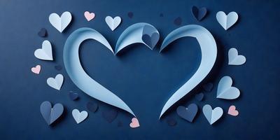 The primary subject of the image is a heart-shaped cutout made from blue paper. The heart is placed on a blue background, which creates a visually appealing contrast. The visual style of the image is a combination of digital art and illustration, as the heart is cut out and placed on the background. The colors and mood of the image are predominantly blue, which gives it a calm and serene atmosphere.