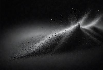 The primary subject of the image is a close-up of a cloud of smoke or dust, with a black background. The visual style appears to be a photo, as it captures the details of the smoke or dust. The colors and mood of the image are predominantly dark, with the smoke or dust being the main focus.