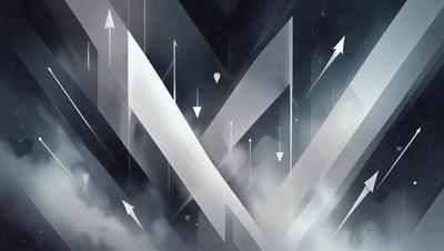 The primary subject of the image is a geometric pattern, which is a digital art piece. The setting is a cloudy sky, and the visual style is a combination of digital art and illustration. The dominant colors in the image are black, white, and gray, creating a moody atmosphere.