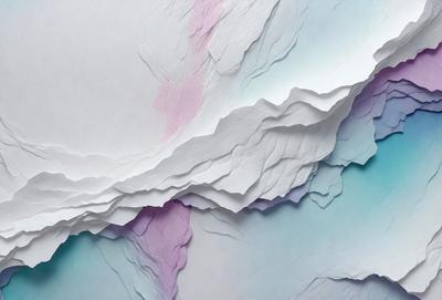 The primary subject of the image is a large piece of artwork made from paper. The artwork features a combination of purple, pink, and white colors, creating a visually appealing and unique piece. The setting is a white background, which provides a clean and uncluttered environment for the artwork to stand out. The visual style of the image is a blend of digital art and traditional paper art, showcasing the artist's creativity and skill in crafting a beautiful and intricate piece. The overall