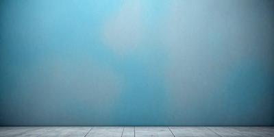 The primary subject of the image is a blue wall with a cloudy sky painted on it. The setting is a room with a wooden floor. The visual style is a painting, and the dominant colors are blue and white. The overall atmosphere is calm and serene.