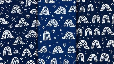 The primary subject of the image is a pattern of waves, which are depicted in various shapes and sizes. The setting is a blue background, which complements the waves' design. The visual style is a combination of digital art and illustration, creating a unique and eye-catching pattern. The dominant colors are blue and white, giving the image a calm and soothing atmosphere.
